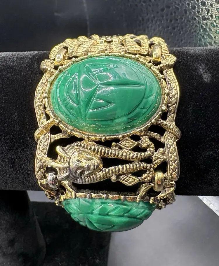 Egyptian Revival Scarab Bracelet And Matching Earrings
