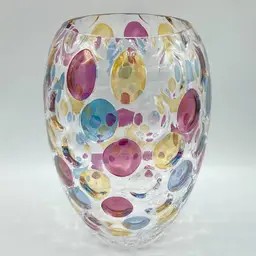 Vintage Nemo Borske Sklo Czech Bohemia Glass Coin Polka Dot Vase Max Kannegiesser 9"