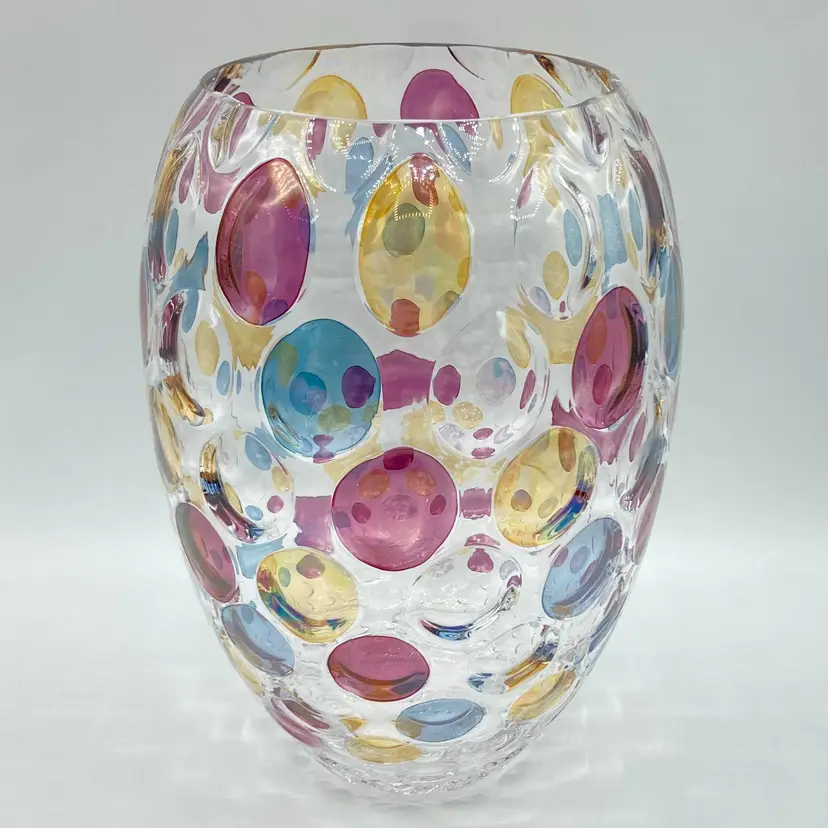 Vintage Nemo Borske Sklo Czech Bohemia Glass Coin Polka Dot Vase Max Kannegiesser 9"