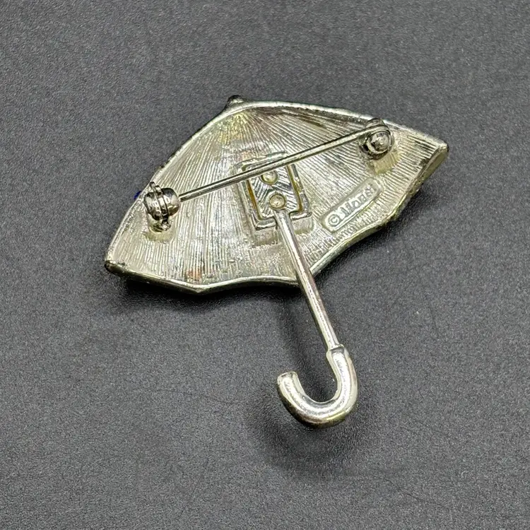 Monet Silver Tone Brooch Umbrella with Stones 1.75”