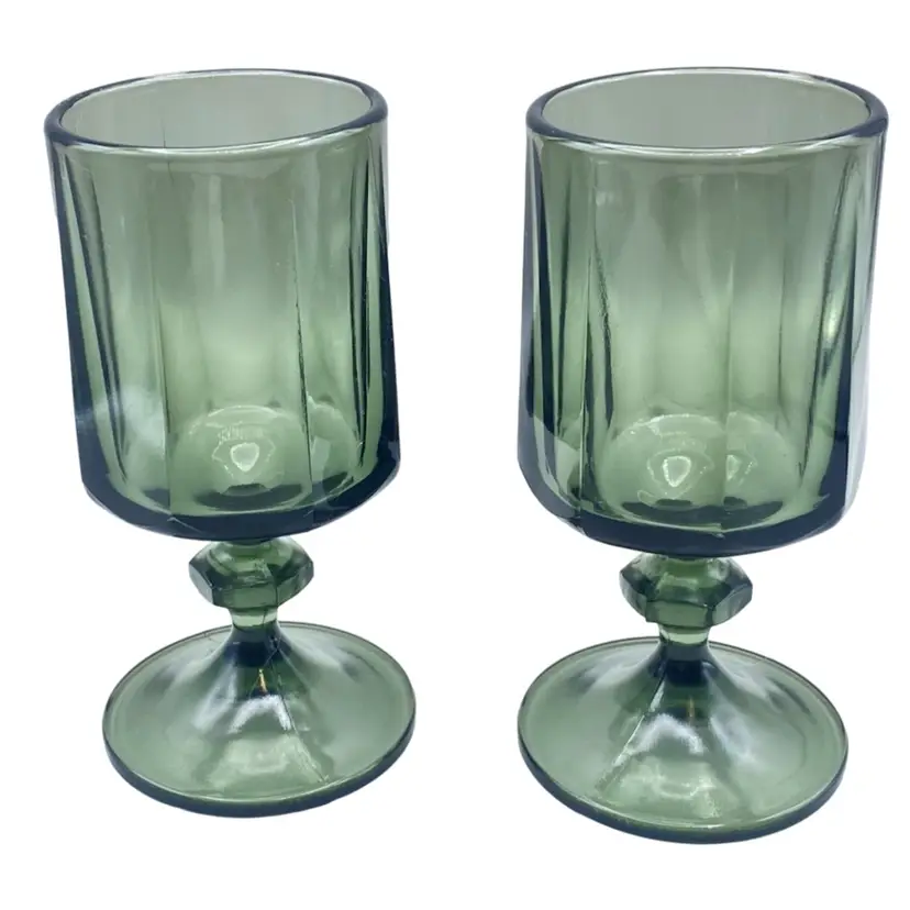 Vintage Indiana Glass Colony  Nouveau Smokey Green Bar Ware Retro 70s