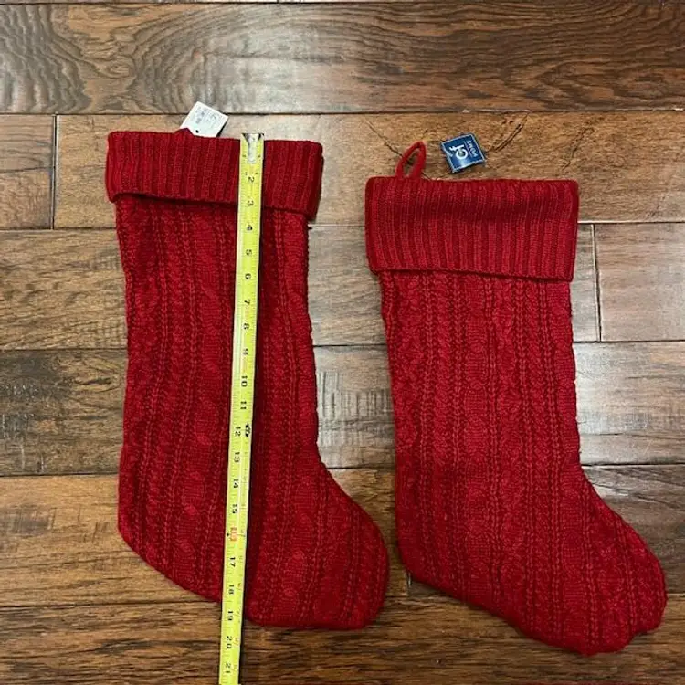 Pair of Red Cable Knit Christmas Stockings - C F Home - 19" long x 10" wide NOS