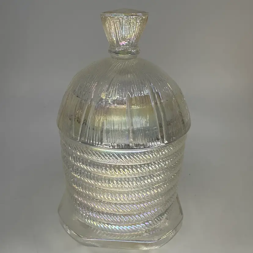 Vintage L.E. Smith Iridescent Honey Jar/Cannister Bee Hive