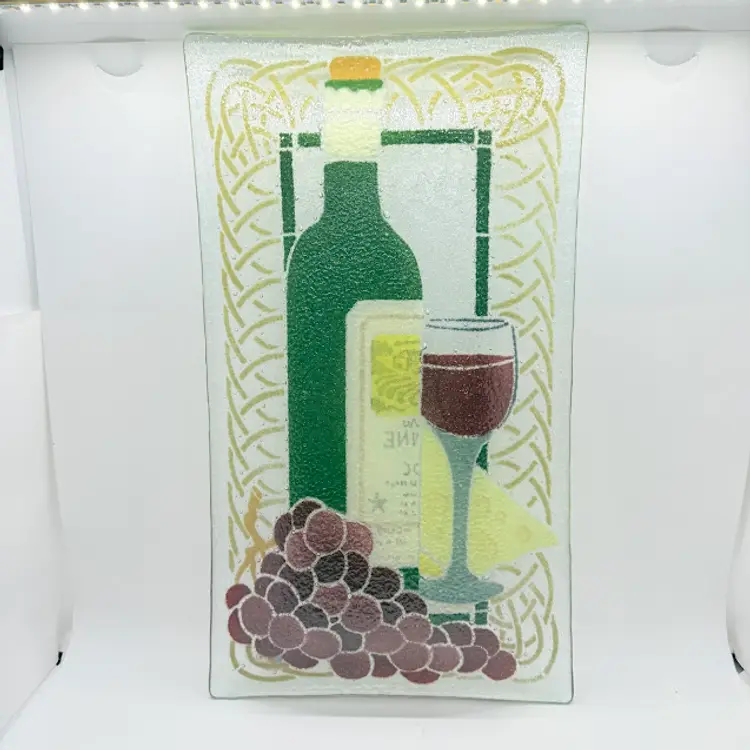 Vintage Peggy Karr Rectangular Wine Tray Fused Glass Charcuterie Platter 13.5"