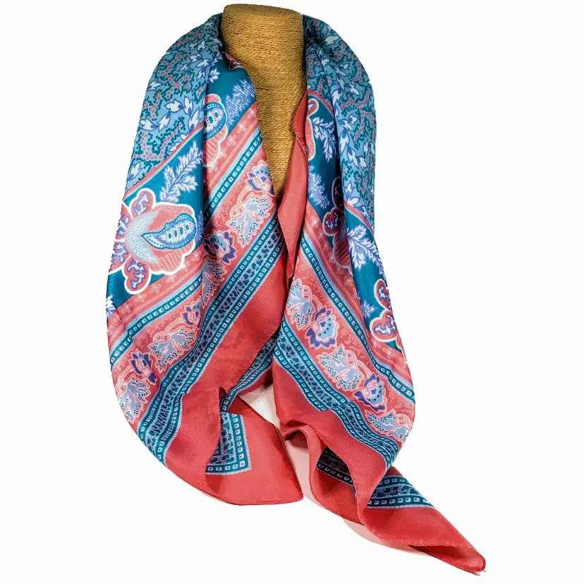 Avon Exclusive Blue Floral Scarf Made Italy Coral 35x34 Retro Vintage Cottage Core