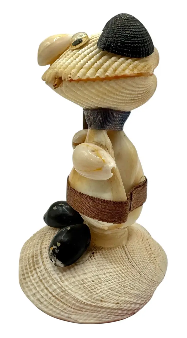 Vintage Seashell Art Souvenir Figurine Handmade Beach Person Man Googly Eyes