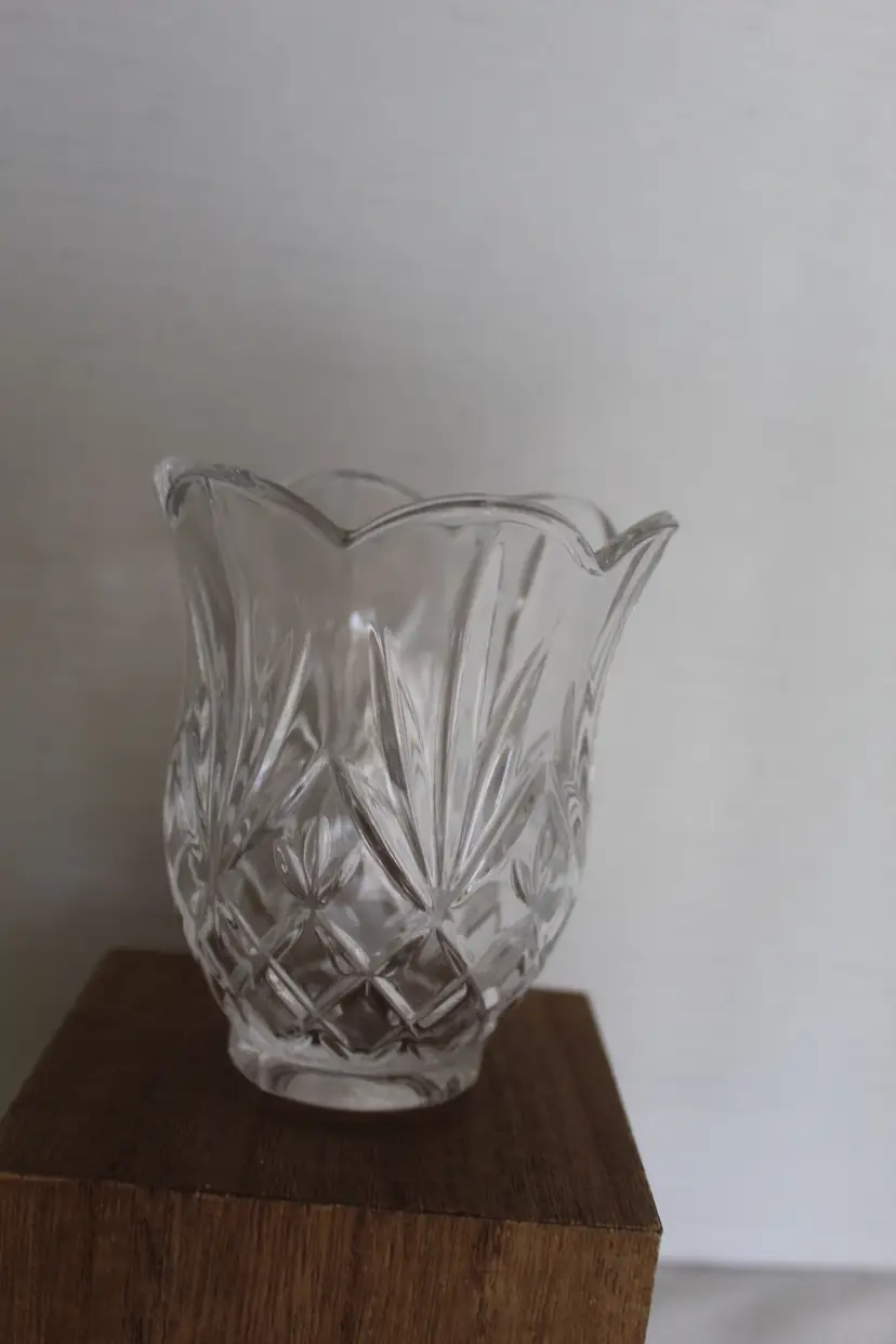 Beautiful St George Crystal Vase/Hurricane 4 inch Candle Holder Or Toothpick Holder 24% Lead Crystal
