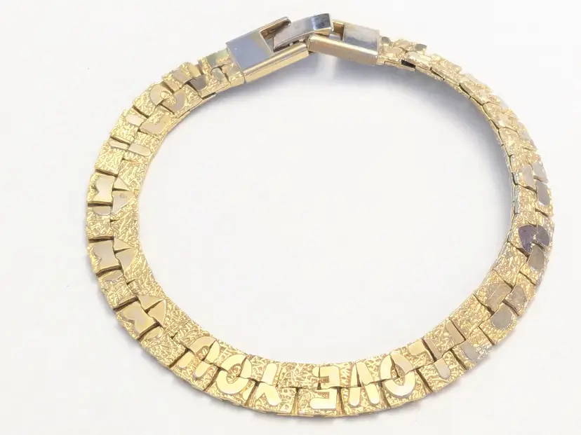 Vintage Gold Tone "I Love You" Heart Textured Link Bracelet