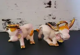 Napco Japan Pink & Gold Angel Cow and Bull Salt and Pepper Shakers