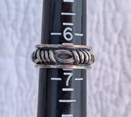 Vintage Sterling Silver Band Ring with Raised Design, Size 6.5
