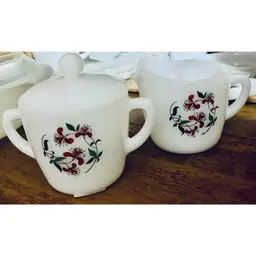 vintage Fire-King Honeysuckle creamer and sugar set