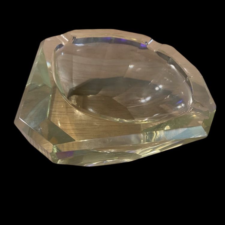 Vintage Yellow Glass Ashtray Geometric Design