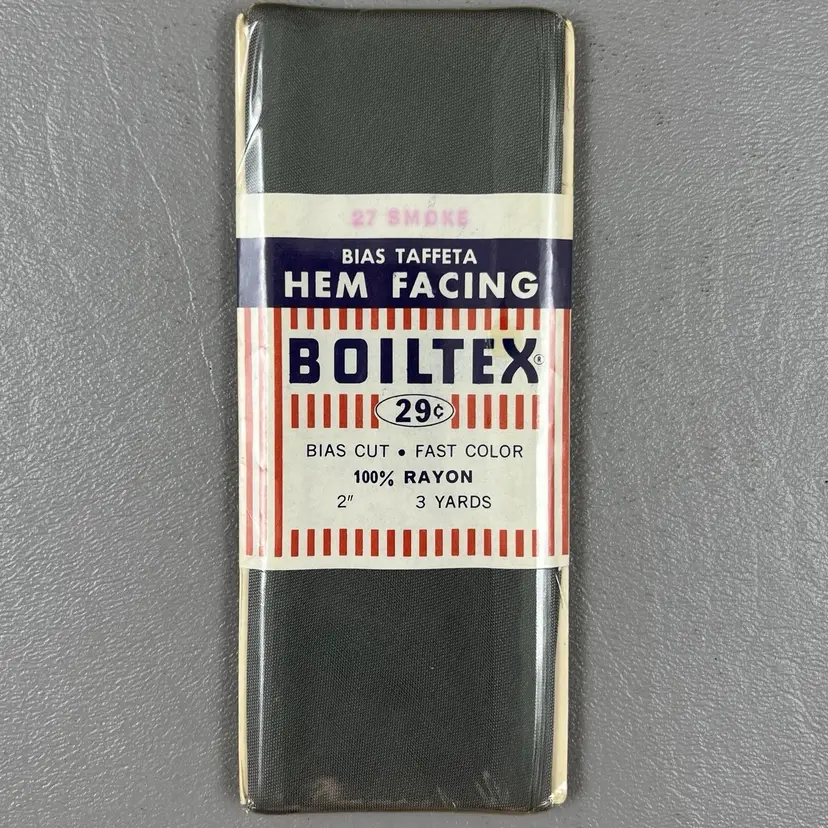 New Vintage Boiltex Hem Facing Bias Taffeta  Rayon 2" / 3 Yards #27 Smoke / Gray