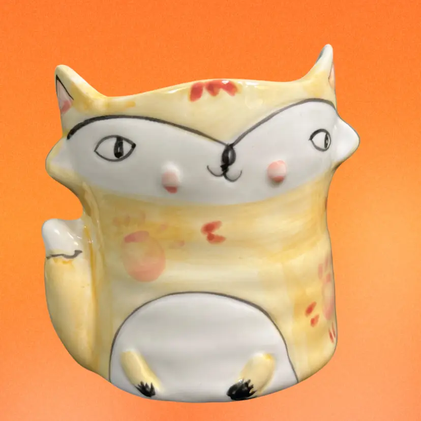 Ceramic Whimsical Fox-For....A Planter, Q-tips, Pens, Make Up Brushes....