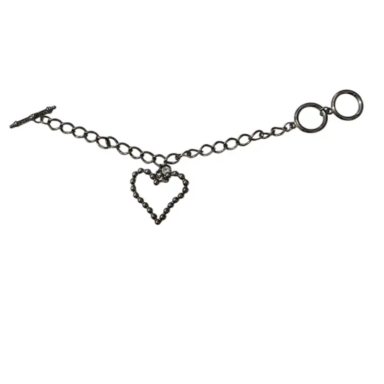 Chunky Gunmetal Heart Bracelet Toggle Closure