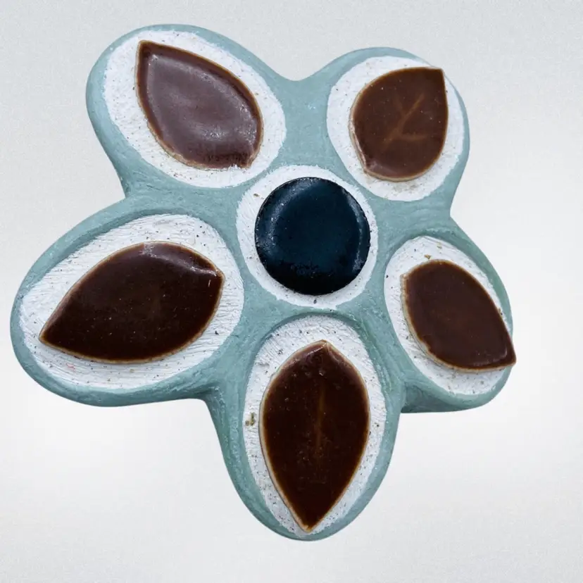 Paperweight Abstract Flower Signed Isabell Bloom Tiled Brown Blue Pottery