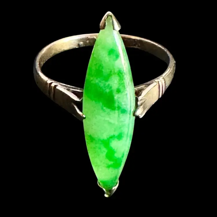 Amazing Vintage/Antique Art Deco Jadeite Ring 14K Gold, Tested, Size 4.5