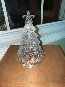 Vtg Carnival Glass Iredescent Christmas Tree With Teddy Bear/ Gifts/ Star Topper