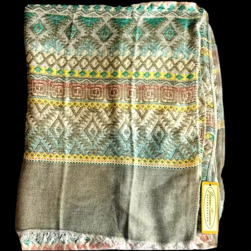 Jeanne Simmons Scarf Wrap Rectangular Print Fringe Hem - Boho Chic NWT 26" x 72"