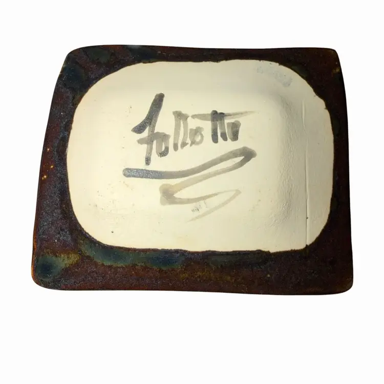 Kent Follette Studio Pottery Fleur De Lis Trinket Dish Blue Brown Art Pottery