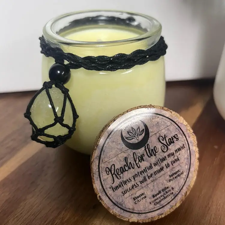 Spell Candle “Reach for the Stars” - Potential Intent - Orange, Coconut, and Gardenia Scent - Blessed w/ Spell Oils - 30 Hrs