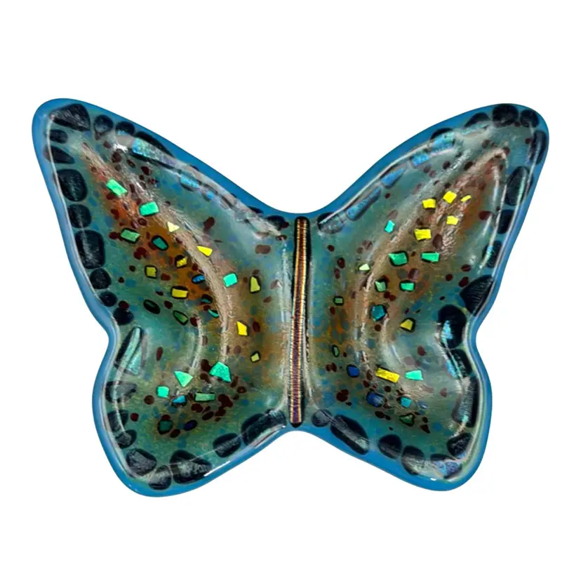 Multicolored Slab Glass Butterfly Trinket Dish