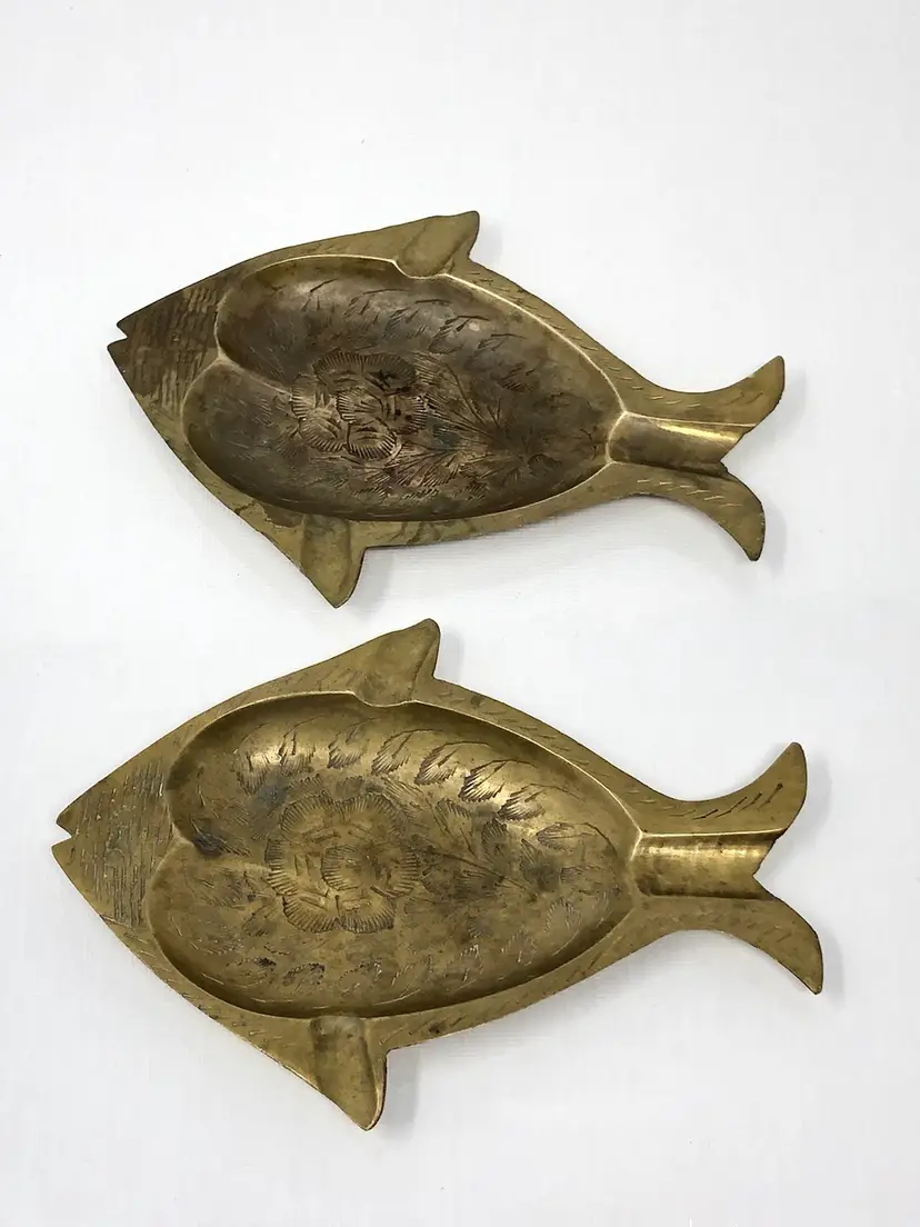 Pair of Brass Fish Ashtrays India