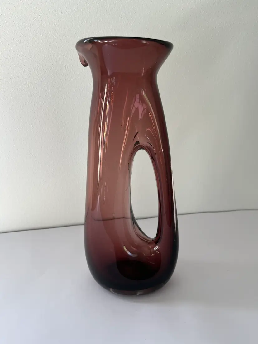 Vintage  Art Glass Vase Hand Blown Carafe Polished Bottom 11.75”