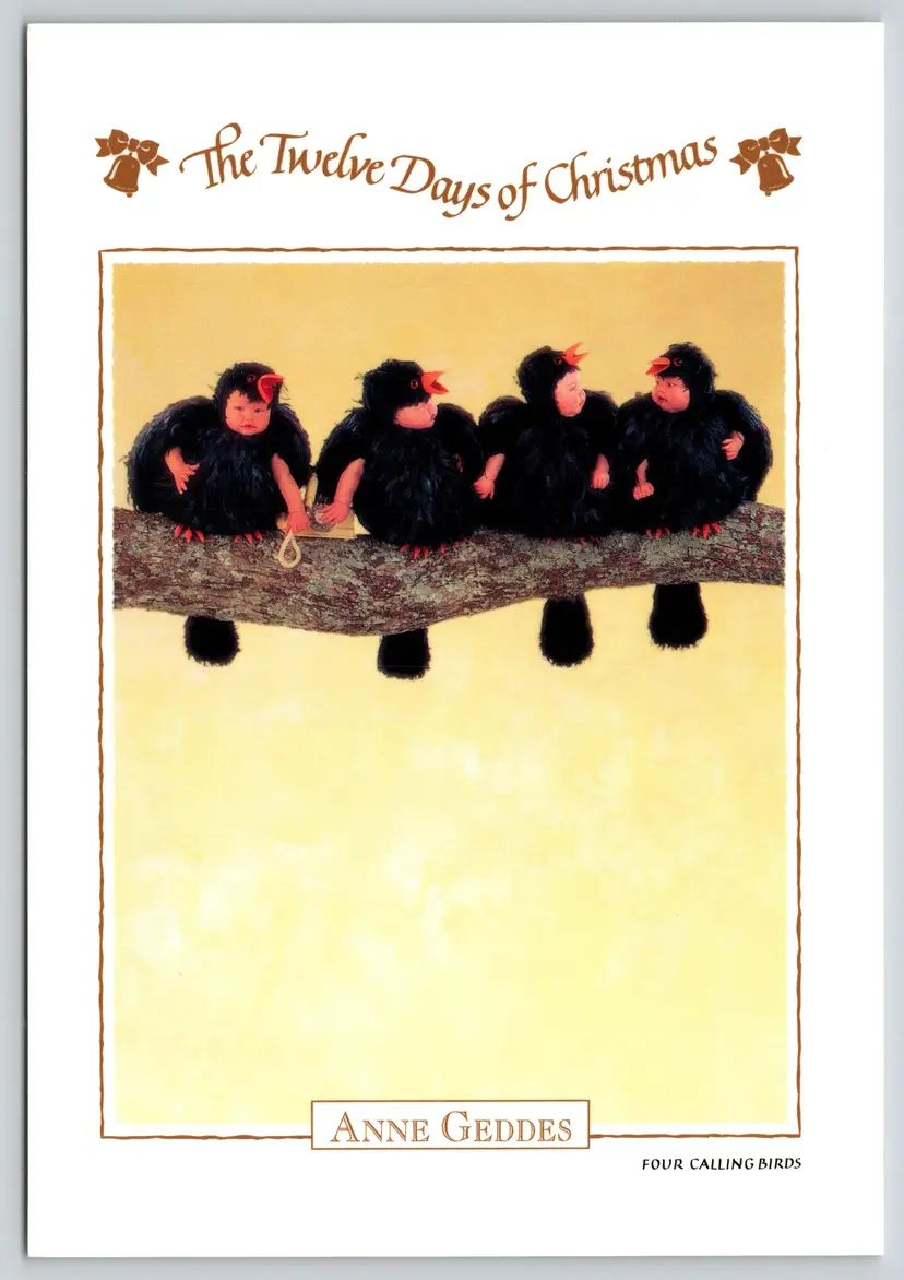 Postcard Four Calling Birds Baby's Twelve Days of Christmas Anne Geddes 1995 - 14562
