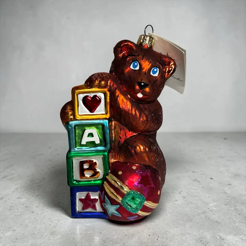 Christopher Radko Christmas Ornament Teddy Bear Blocks B C Treble Trio 98-040-0
