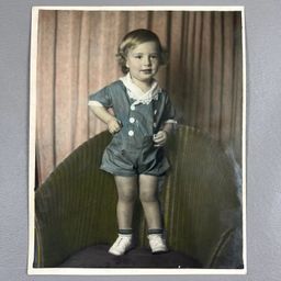 Vintage Tinted Photo Portrait Toddler Baby Blonde Curls Rosy Cheeks 8x10" Pink Backdrop Curtain