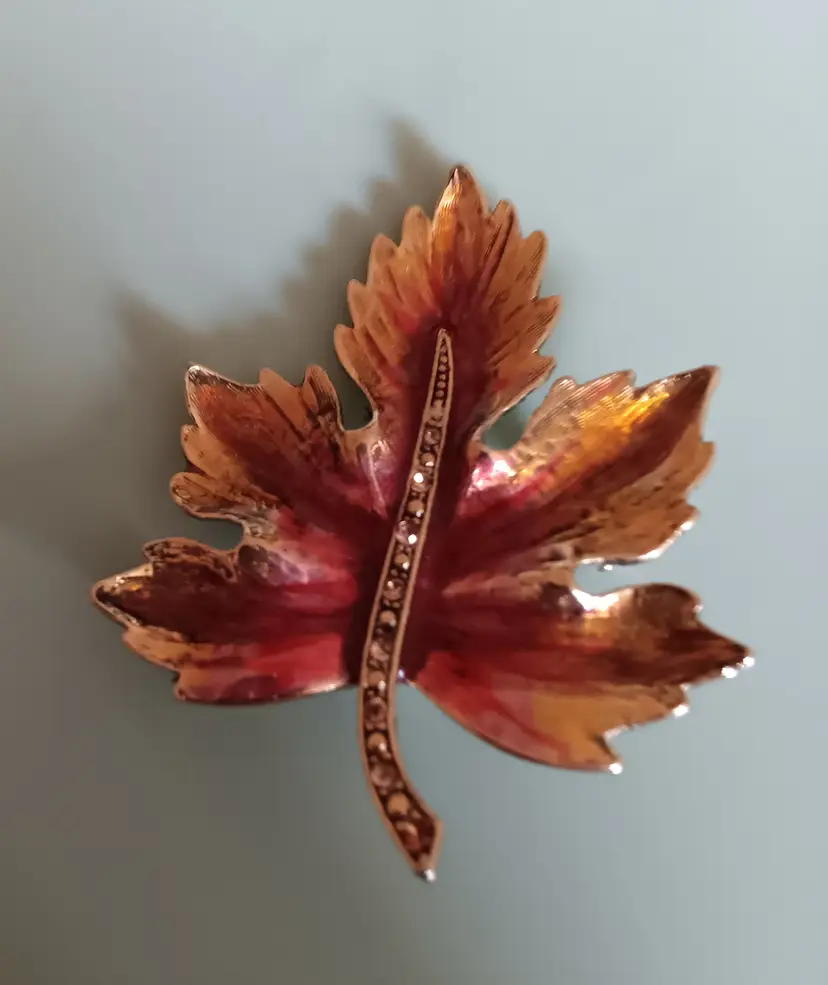 Vintage Monet Orange Enamel Leaf Brooch