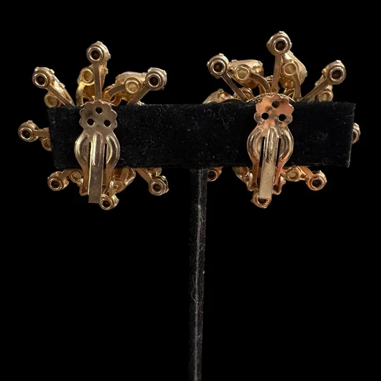 Vintage Aurora Borealis Faux Pearl Pinwheel Clip On Earrings