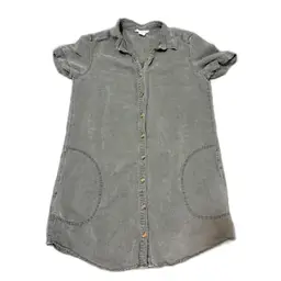 Lucky Brand Shirt Dress L Sage Green Linen Blend Pockets Casual Summer Bohochic