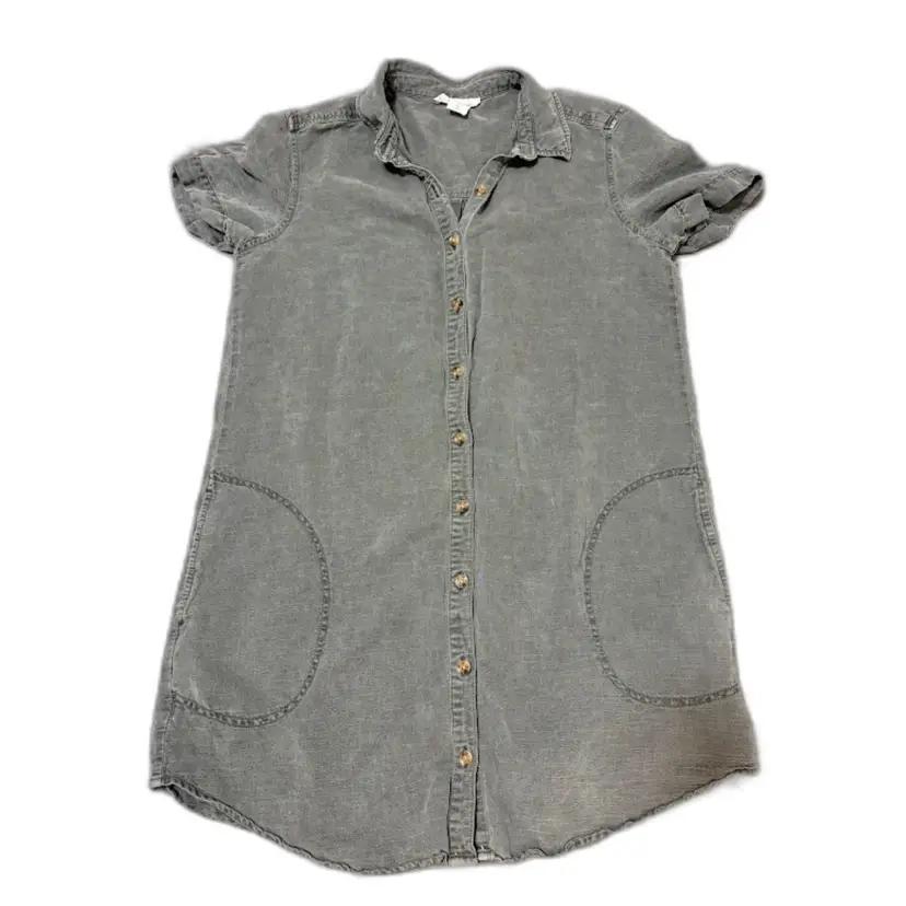 Lucky Brand Shirt Dress L Sage Green Linen Blend Pockets Casual Summer Bohochic