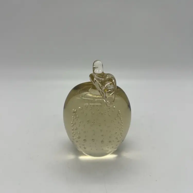 Art Glass Honey Amber Apple Paperweight Controlled Bubbles