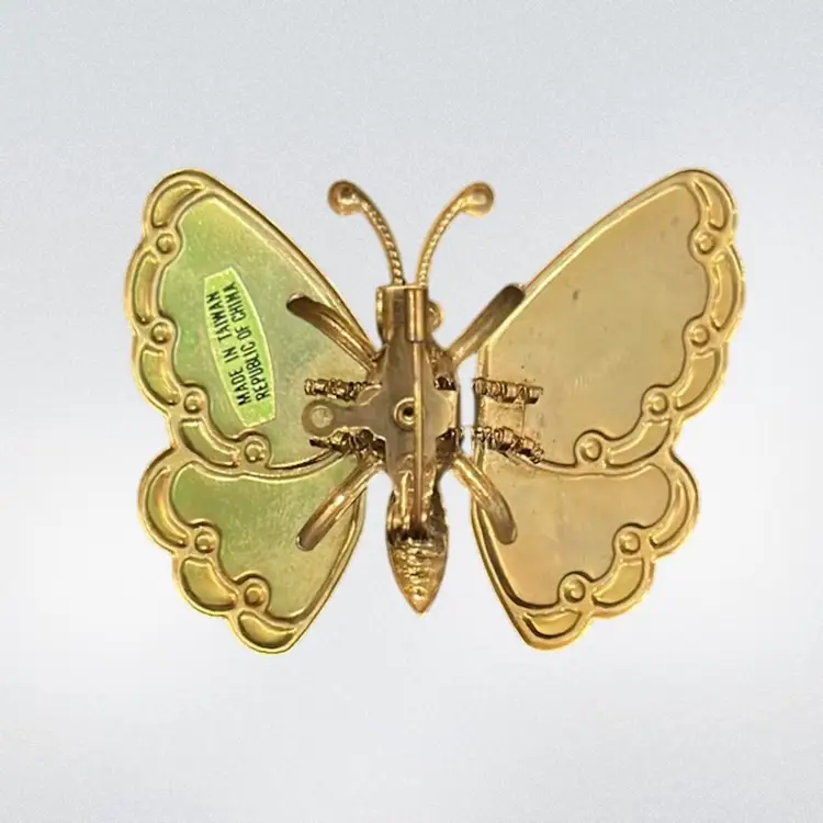 Vintage Large Gold Tone Purple, Pink And Green Enamel Butterfly Brooch