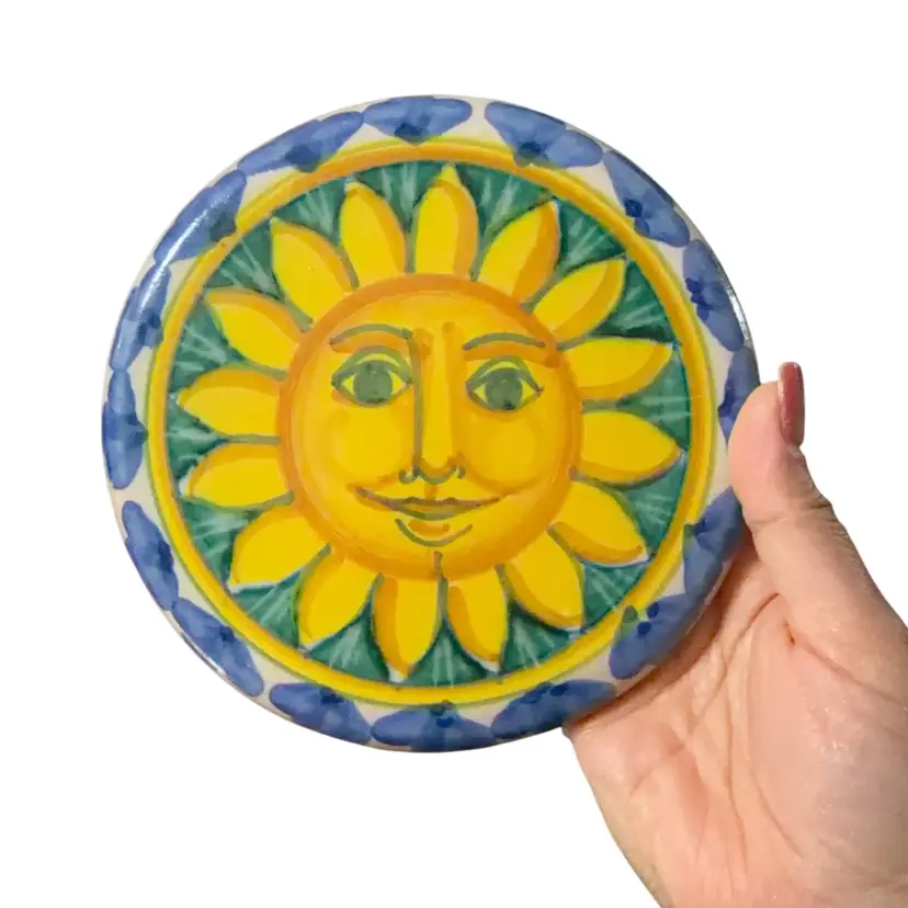 Vintage Fratantoni Vietri Sun Tile 6" Italian Terracotta Round Wall Plaque