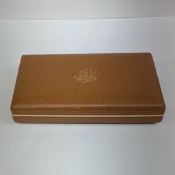 Vintage Men's Brown Sailing Ship Jewelry Box Cufflink Ring Organizer Hinged Lined