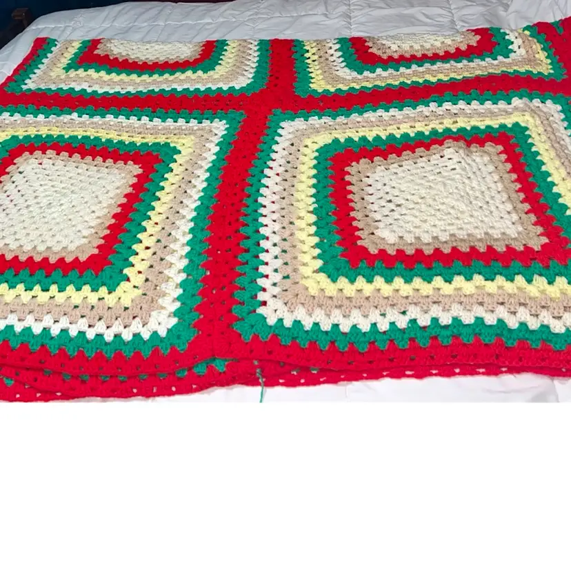 MARKDOWN! Red Green Etc Afghan Made In AR HUGE!!!! ~14x20 Feet!!!!!