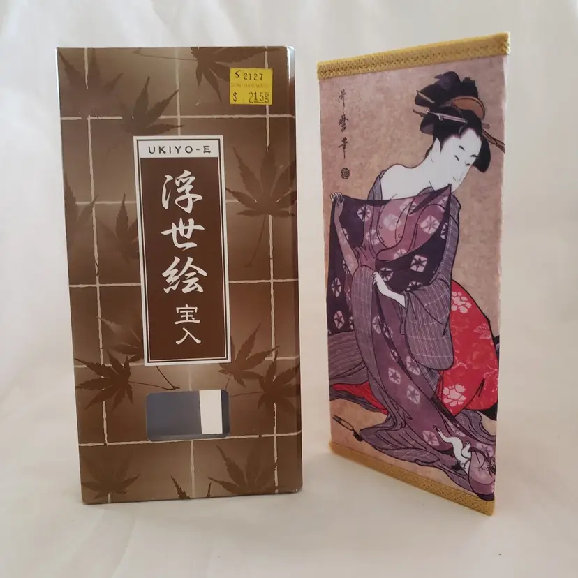 JAPANESE GEISHA WALLET Paper Bi-Fold Checkbook Cover Ukiyo-e Asian Women in box