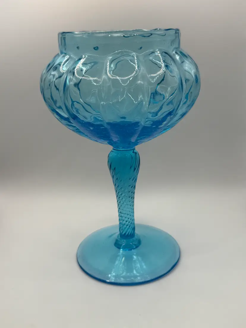 Vintage Italian Glass Turquoise Compote Twisted Stem UV Glow