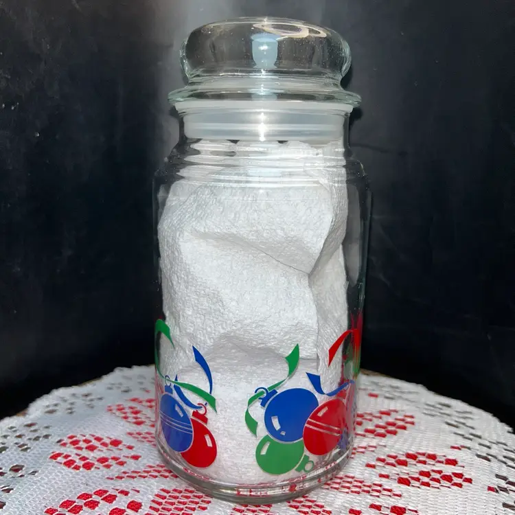 Vintage Christmas Glass Canister W/Lid That Seals