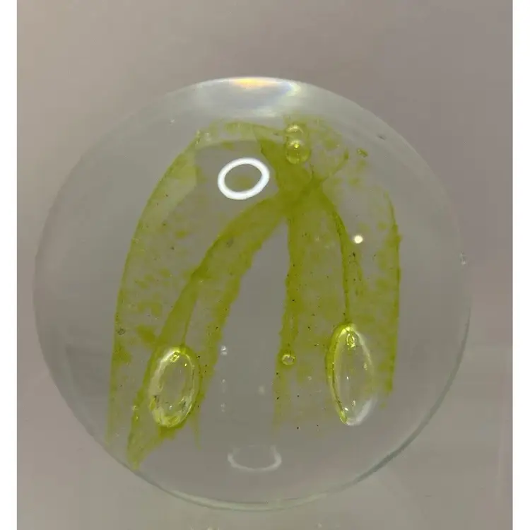 Vintage Art Glass Yellow & Green Swirl Abstract Paperweight