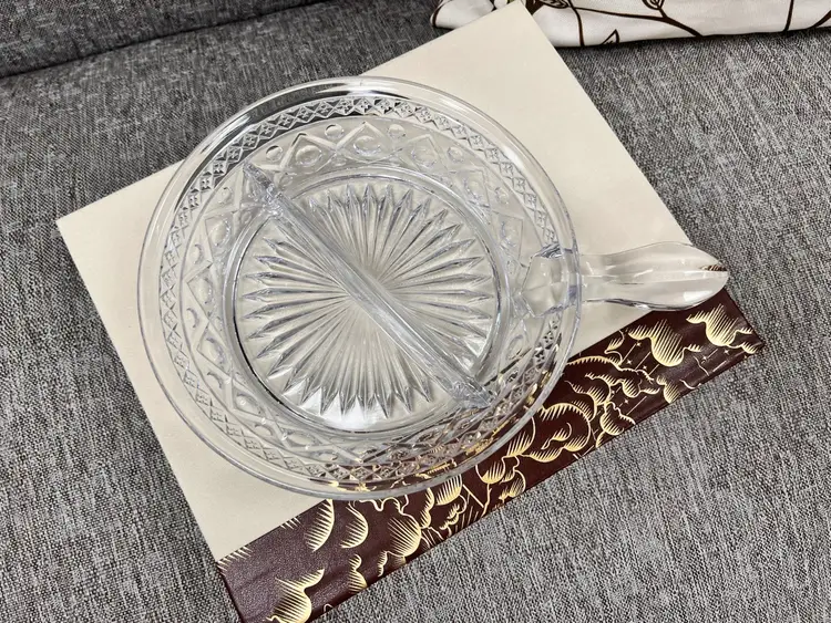 Imperial Glass Divided Relish Dish Clear Quilted Diamond Pattern
