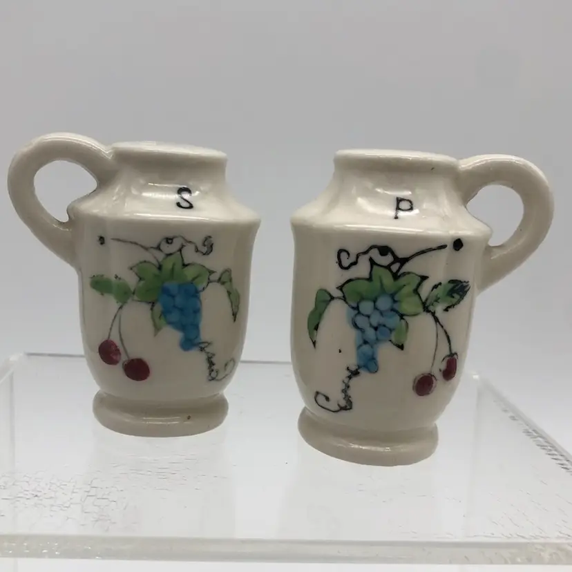 Vintage Salt & Pepper Shakers Grapes & Cherries Handles Unmarked