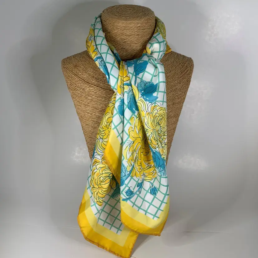 Vera Neumann Signed Yellow Square Scarf 1960s Mid Century Designer Vintage