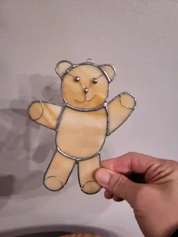 Stained Glass Teddy Bear Sun Catcher Vintage Window Hanging Decor