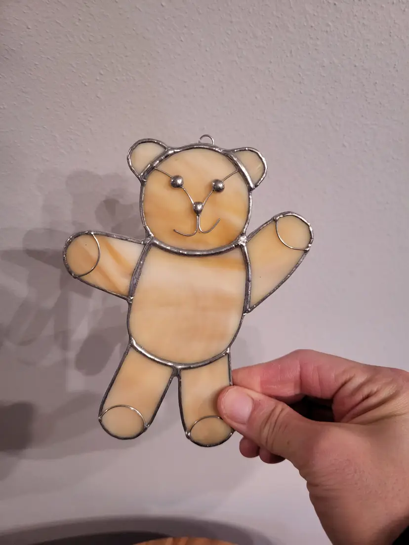 Stained Glass Teddy Bear Sun Catcher Vintage Window Hanging Decor