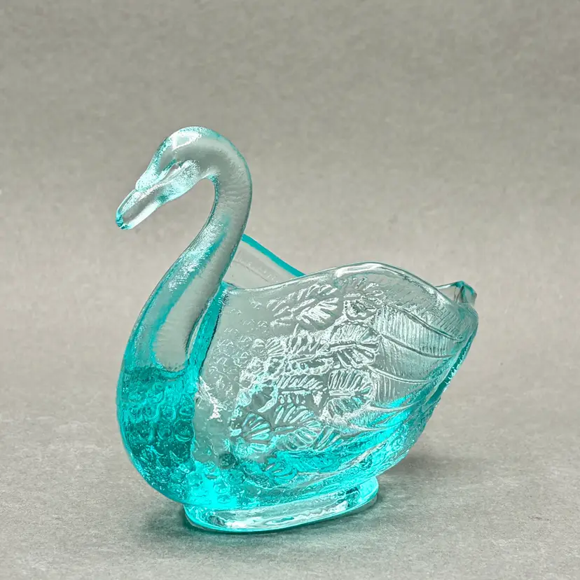 Vintage Blue Fenton Glass Swan Trinket Dish